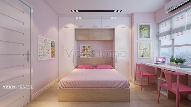 Tủ quần áo được thiết kế theo kiểu dáng chữa u lắp ngược giúp cho gia chủ có thể tận dụng sắp xếp không gian giúp cho căn phòng thêm hài hòa và hợp lí hơn
