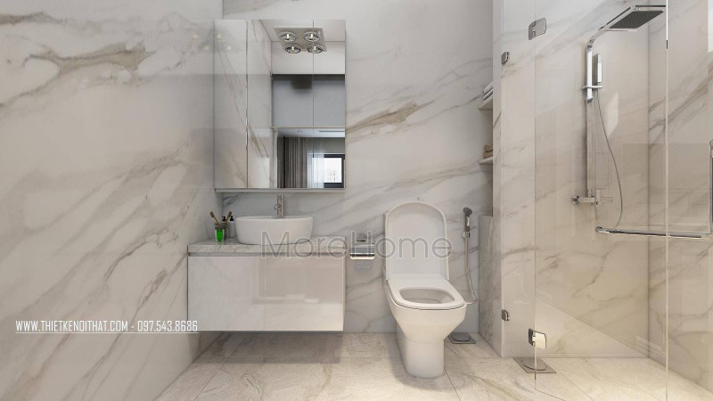 Vách ngăn kính cường lực được lựa chọn giúp cho không gian căn phòng thêm tiện nghi. Vách kính cường lực - phòng tắm kính