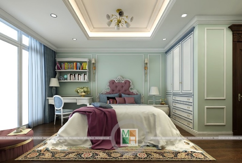 Mẫu tủ quần áo phòng ngủ màu trắng với thiết kế âm tường màu trắng gỗ tự nhiên mang đến sự sang trọng và tích kiệm diện tích không gian phỏng ngủ.