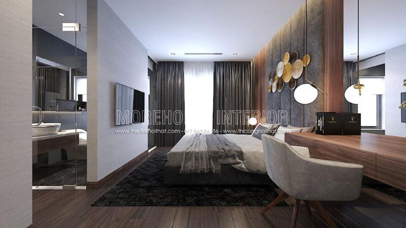 Sắp xếp nội thất phòng ngủ master khép kín hiện đại, đẹp. Thiết kế nội thất