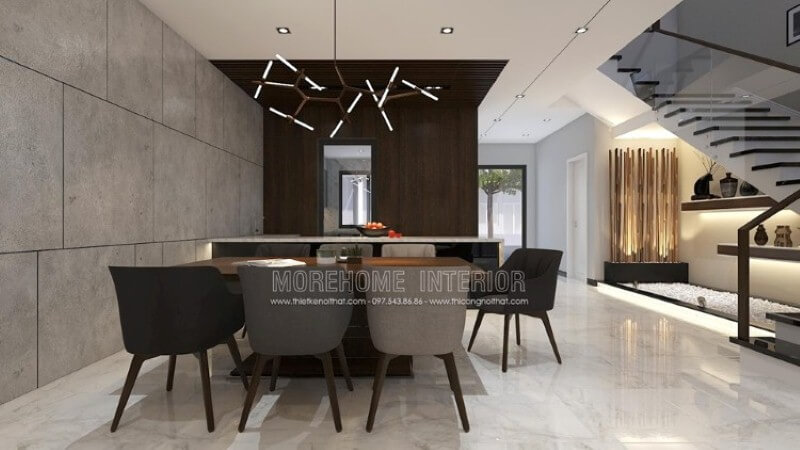 Bố trí nội thất phòng ăn hiện đại, đẹp sang trọng dành cho nhà phố, biệt thự với tối đa 7 thành viên. Thiết kế nội thất