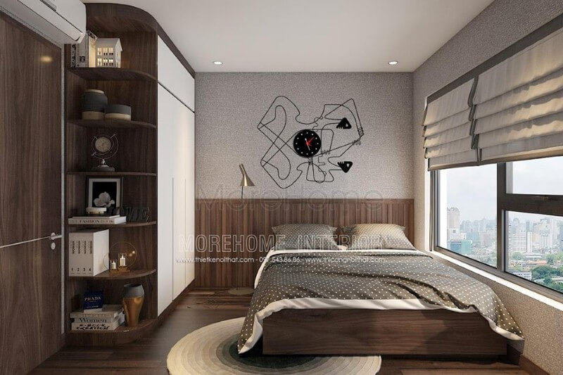 Thảm trải sàn tròn không quá lớn vừa giúp đôi chân bạn không bị lạnh khi bước xuống giường vừa tạo cảm giác thông thoáng cho căn phòng. thiết kế chung cư