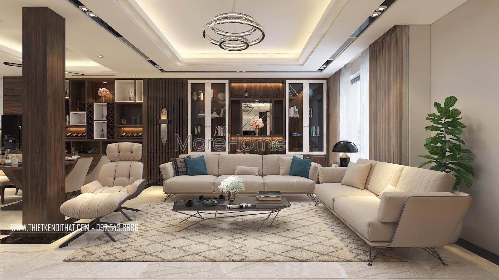 Thiết kế nội thất phòng khách gỗ tự nhiên cho nhà phốchung cư hiện đại, sang trọng