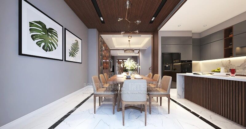 Thiết kế nội thất phòng ăn liền bếp hiện đại đẹp sang trọng cho nhà phố, biệt thự tại Vinh, Nghệ An. Thiết kế nội thất