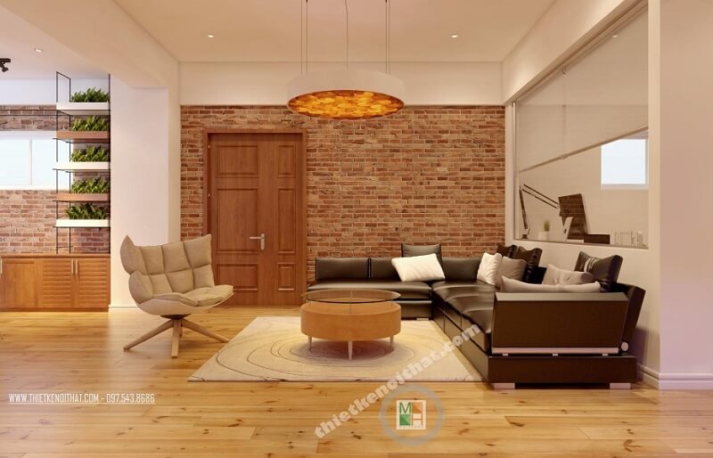 Thiết kế phòng khách chung cư đẹp sử dụng đồ nội thất gỗ công nghiêp cao cấp mang đến sự sang trọng và đẳng cấp trong tình đường nét Thiết kế nội thất