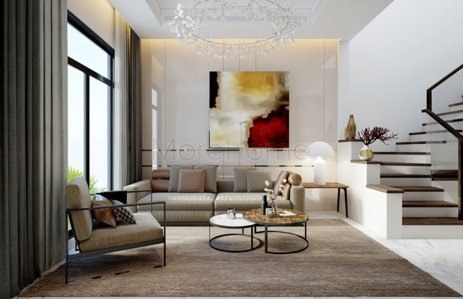 Mẫu sofa phòng khách hiện đại bọc vải cho thiết kế nội thất nhà phố Lake View Hồ Chí Minh Thiết kế nội thất