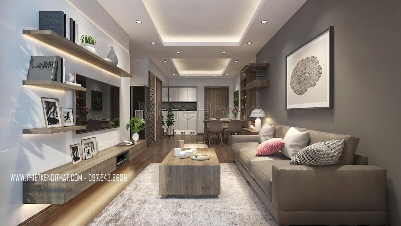 Sofa văng màu xám bọc bọc da thật cao cấp mang đến sự ấn tượng và sang trọng hơn cho phòng khách Thiết kế nội thất