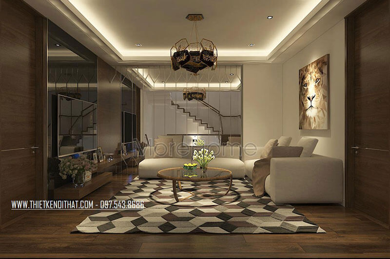 Nội thất sofa bọc vải với tông màu kem hiện đại cho nhà phố biệt thự Thiết kế nội thất