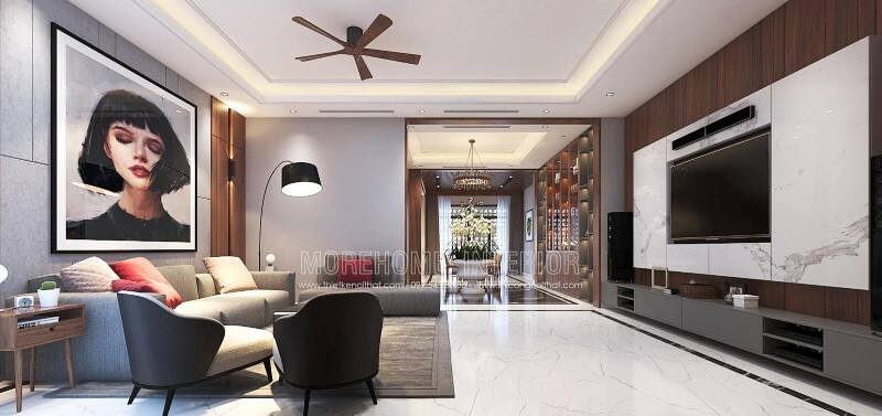 Trang trí nội thất phòng khách liền phòng ăn đẹp, sang trọng cho biệt thự, nhà phố tại Vinh, Nghệ An. Thiết kế nội thất